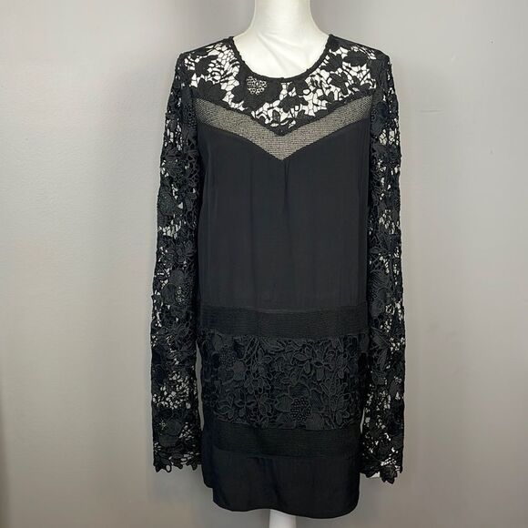 ASTR Black Long Sleeve Floral Lace Mini Dress. Size Large. Witchy, Goth Style. - Picture 3 of 15